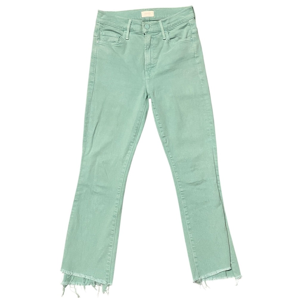 MOTHER The‎ Insider Crop Step Fray Jeans Seafoam Green High Rise Cropped Size 24